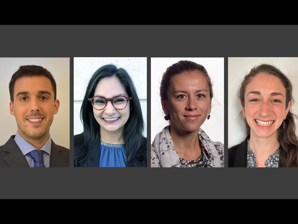 Left to right: Álvaro Fernández Galiana, Fatima Hussain, Sirma Orguc, and Rebecca Pinals have been named as Schmidt Science Fellows, an honor created in 2017 to encourage young researchers to pursue postdoctoral studies in a field different from their gra