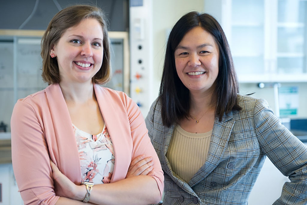 Professor Evelyn Wang (right), graduate student Elise Strobach (left),