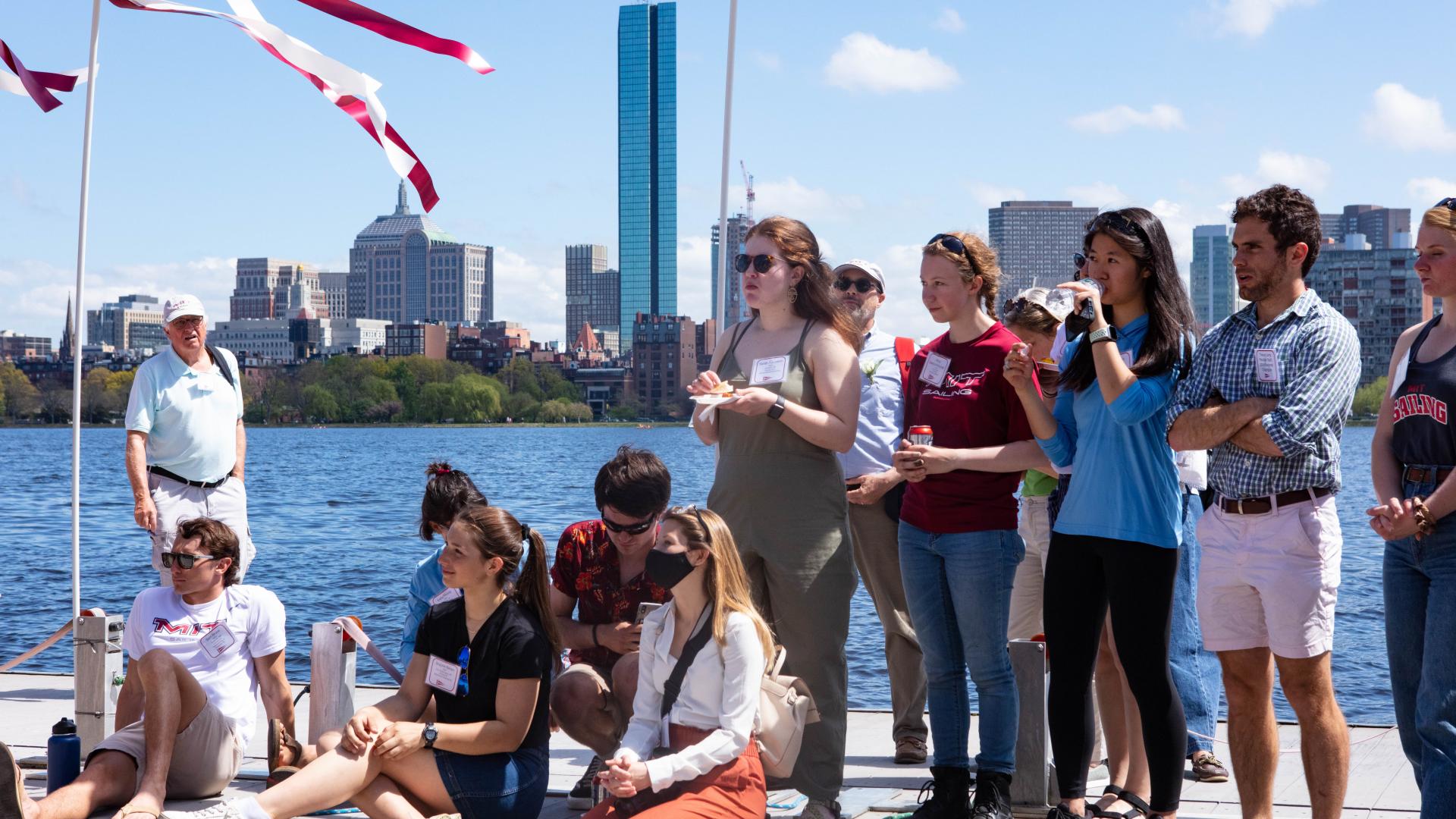 On May 11, a boat donated by MechE alumna and chair of the MIT Corporation Diane Greene SM ’78, was christened the “Chrys Chryssostomidis” in honor of Professor Chryssostomos Chryssostomidis. Greene and Chryssostomidis celebrated alongside members of the MIT community in a boat naming ceremony at the MIT Sailing Pavilion. 