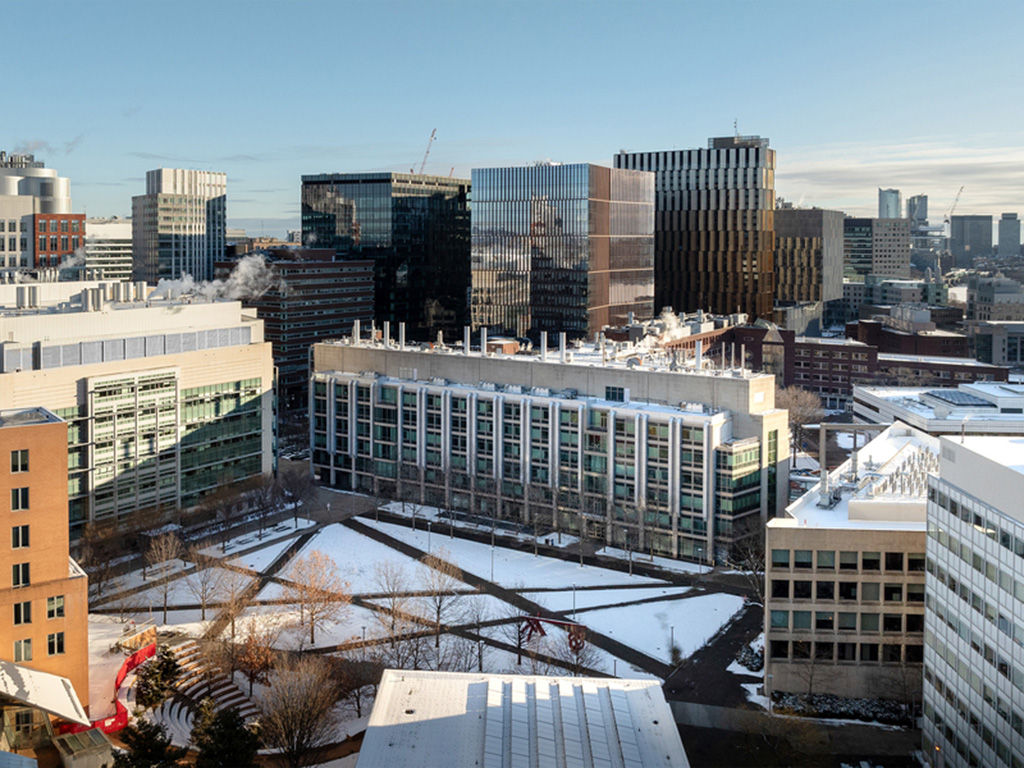 Aerial shot of buildings on the MIT Campus