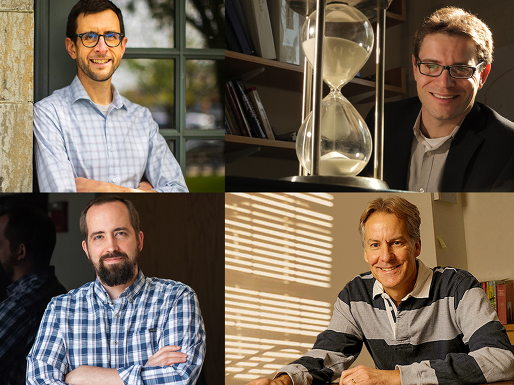 The 2022 MacVicar Faculty Fellows are: (clockwise from top left) W. David McGee, Kenneth Kamrin, Jeffrey Lang, and Matthew Shoulders. Credits:Photos: (clockwise from top left) Adam Glanzman, Wen Zeng, file photo, Justin Knight.