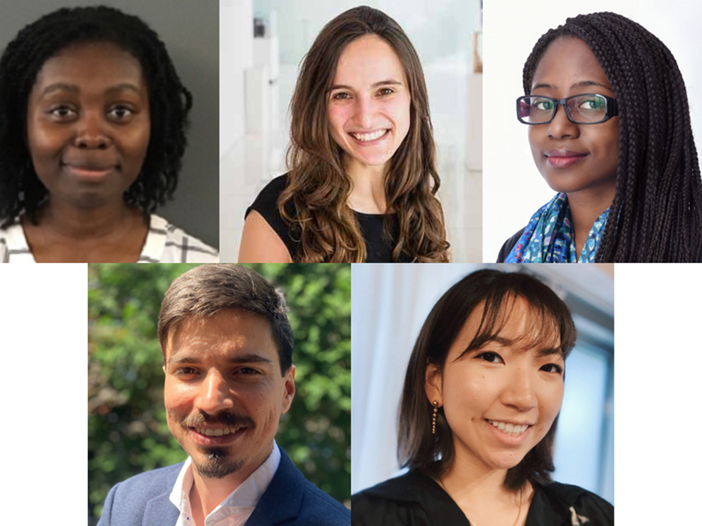 The recipients of the inaugural Accenture Fellows program are working across disciplines including electronics, textiles, machine learning, economics, and supply chain. Top row, left to right: Jacqueline Baidoo, Juliana Cherston, and Olumurejiwa Fatunde. 