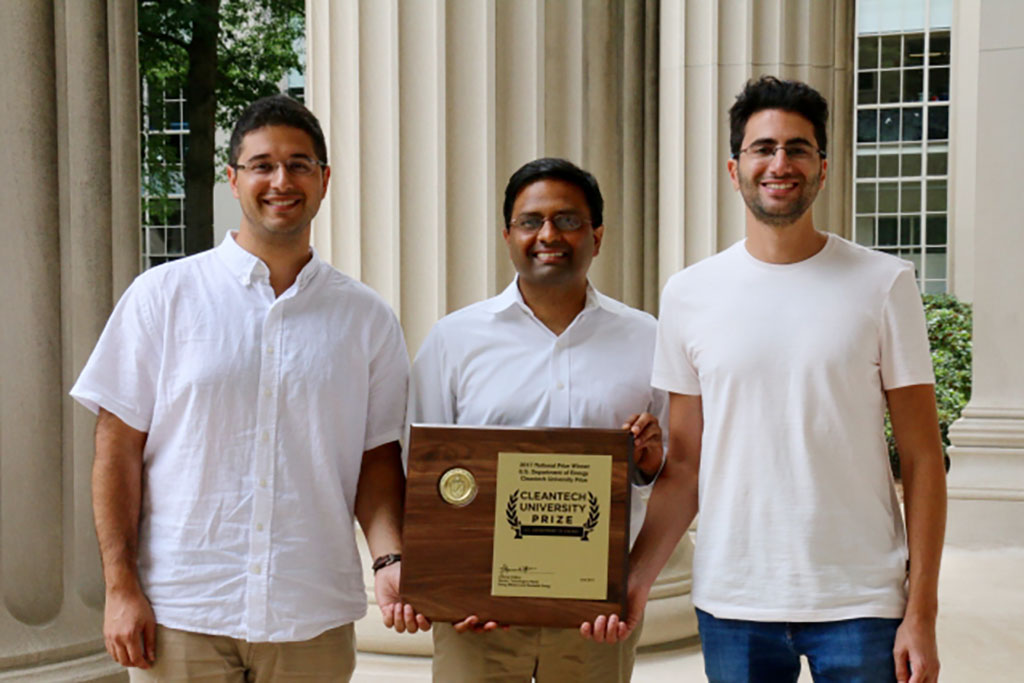 Left to right: Infinite Cooling researchers graduate student Karim Khalil, associate professor of mechanical engineering Kripa Varanasi, and graduate student Maher Damak.
