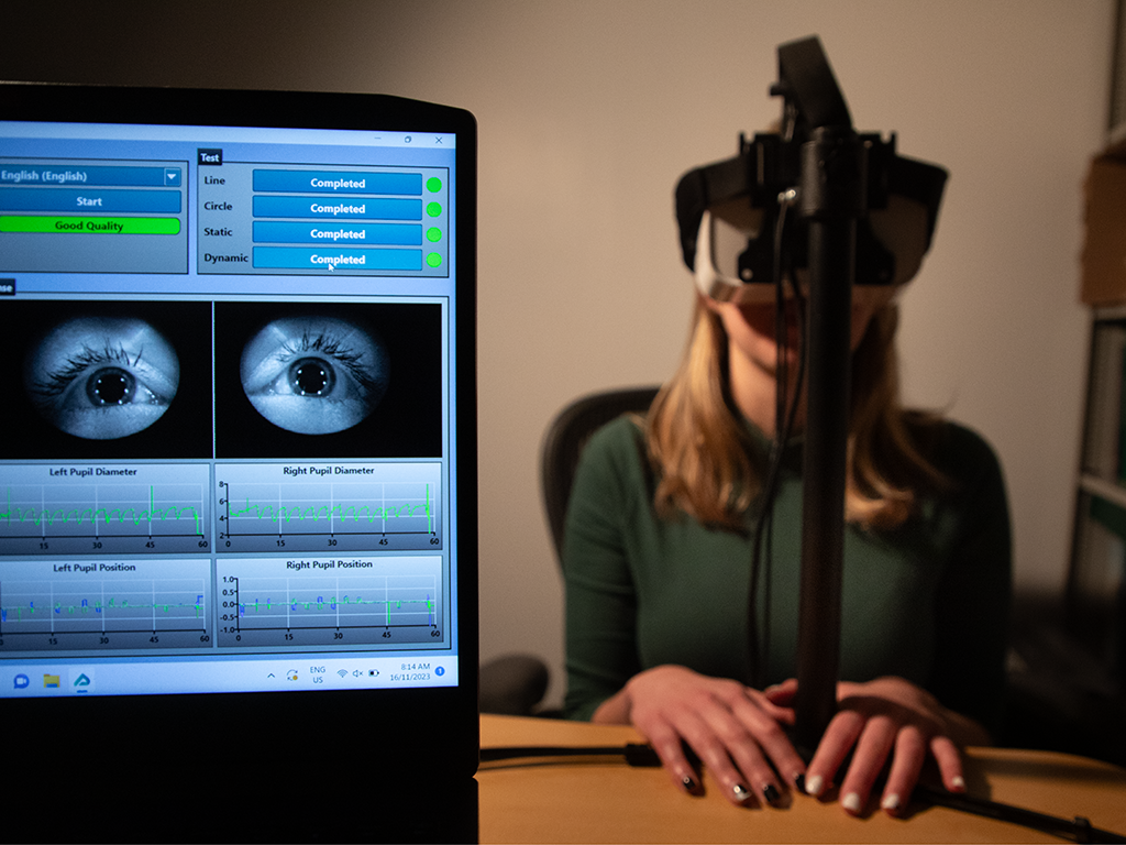 A student in the MIT Sports Lab participates in an eye tracking study