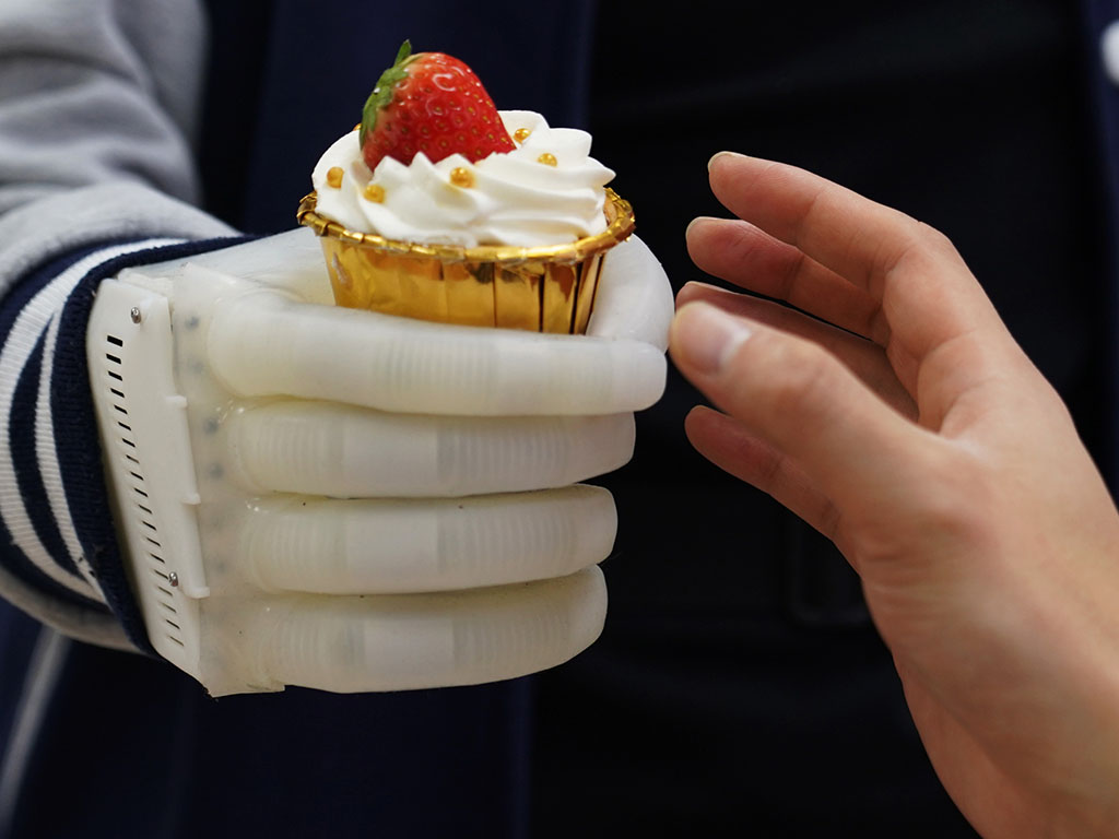 Caption:An MIT-developed inflatable robotic hand gives amputees real-time tactile control. The smart hand is soft and elastic, weighs about half a pound, and costs a fraction of comparable prosthetics.