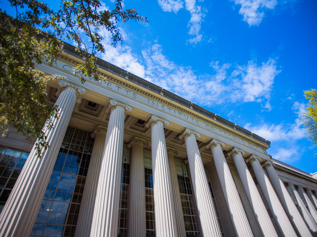 A springtime image of an iconic MIT building