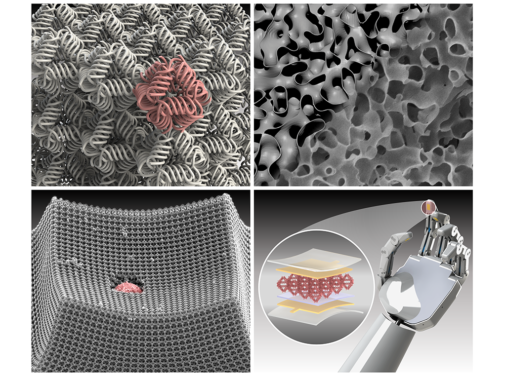 A four panel image of metamaterials uses