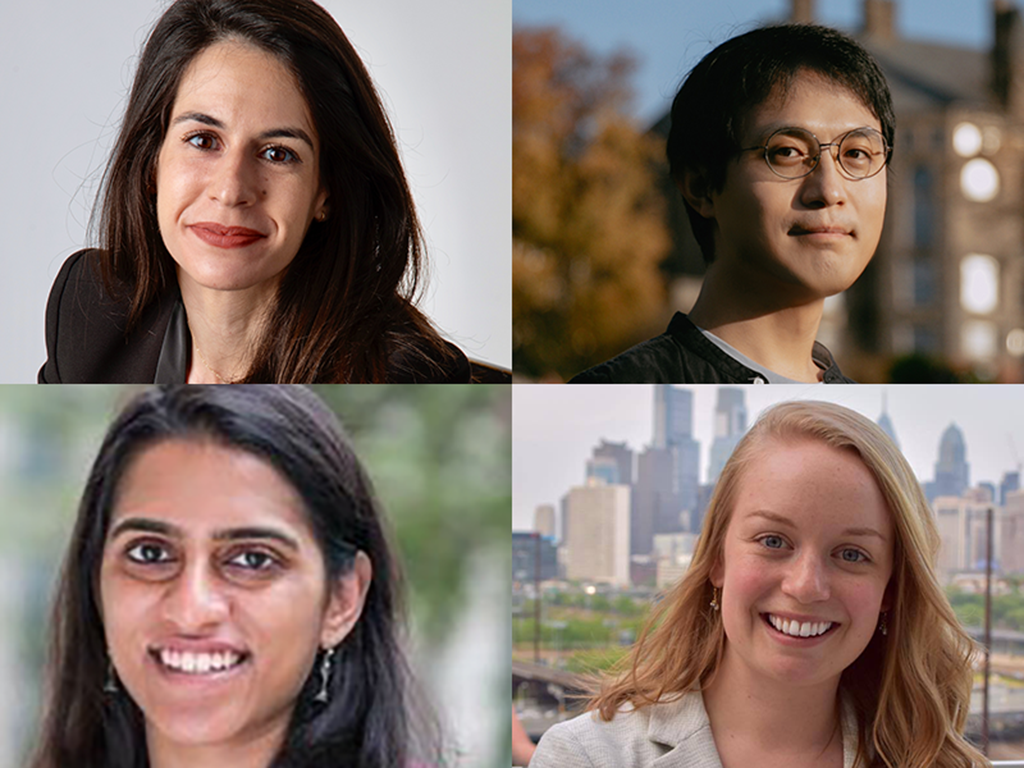 Caption:Clockwise from top left: Juncal Arbelaiz, and Xiangkun (Elvis) Cao, Hannah Zlotnick and Sandya Subramanian are Schmidt Science Fellows, an honor created in 2017 to encourage young researchers to pursue postdoctoral studies in a field different fro